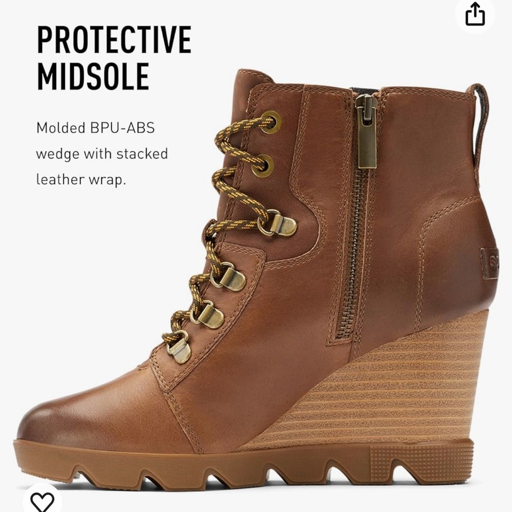 Sorel Women's Joan Uptown Lace Bootie — Waterproof Leather Wedge Boots size 7.5